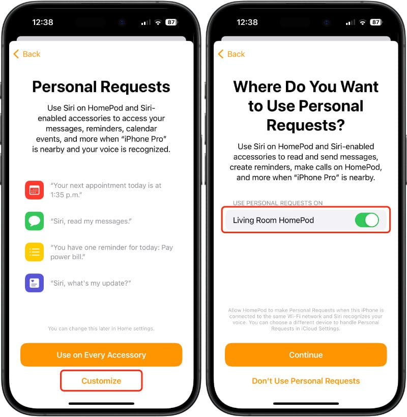 Customize which devices use Personal Requests