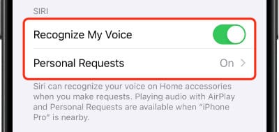 “Recognize My Voice” and “Personal Requests” are now turned on