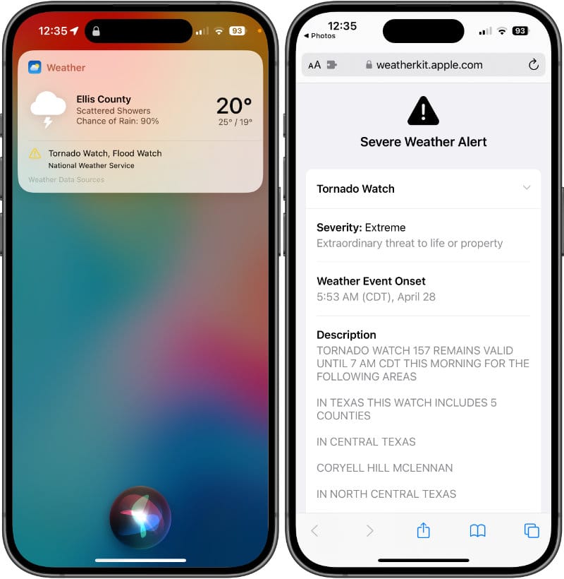 Ask for weather alerts with Siri